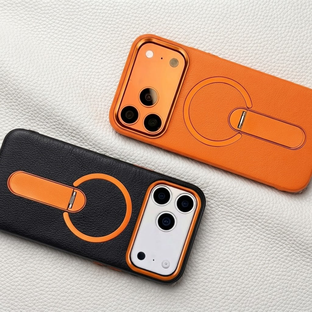 Custodia in Pelle per iPhone con Supporto Magnetico Invisibile Rotante a 360°