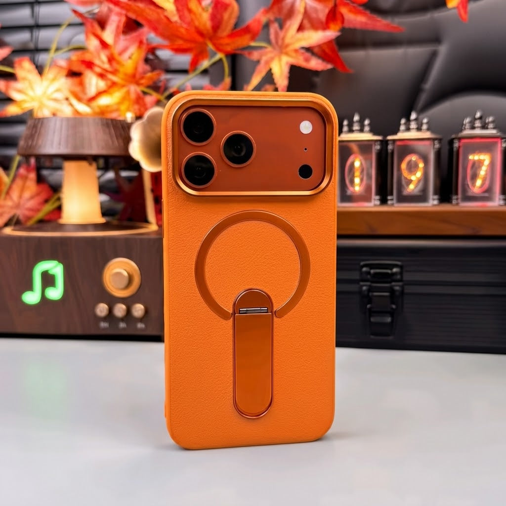 Custodia in Pelle per iPhone con Supporto Magnetico Invisibile Rotante a 360°