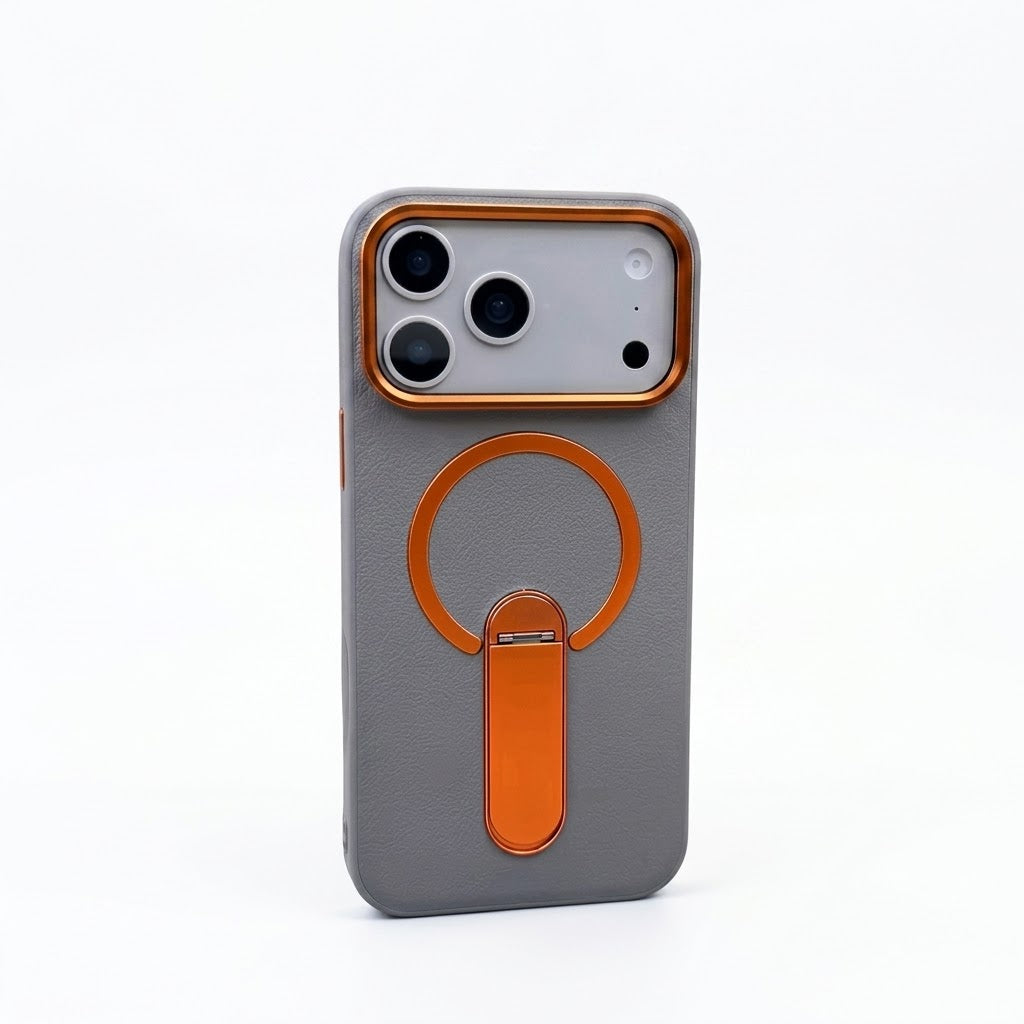 Custodia in Pelle per iPhone con Supporto Magnetico Invisibile Rotante a 360°