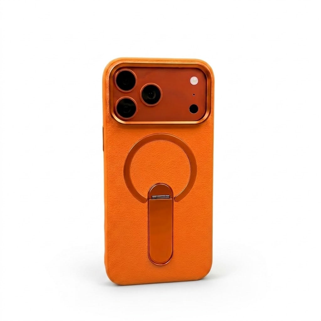 Custodia in Pelle per iPhone con Supporto Magnetico Invisibile Rotante a 360°