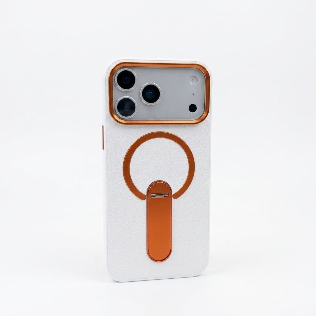 Custodia in Pelle per iPhone con Supporto Magnetico Invisibile Rotante a 360°