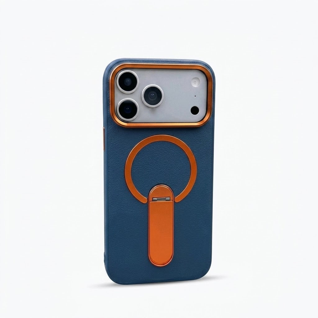 Custodia in Pelle per iPhone con Supporto Magnetico Invisibile Rotante a 360°