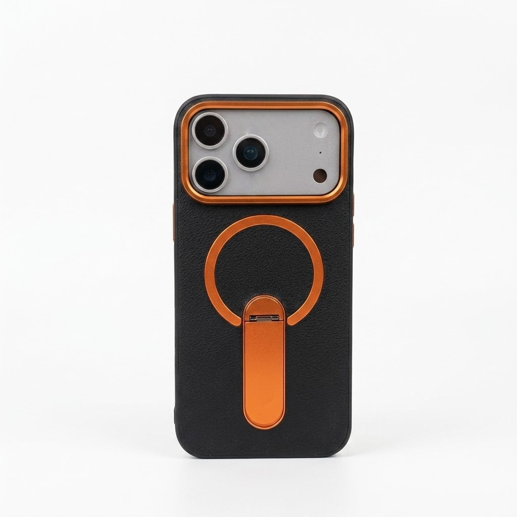 Custodia in Pelle per iPhone con Supporto Magnetico Invisibile Rotante a 360°