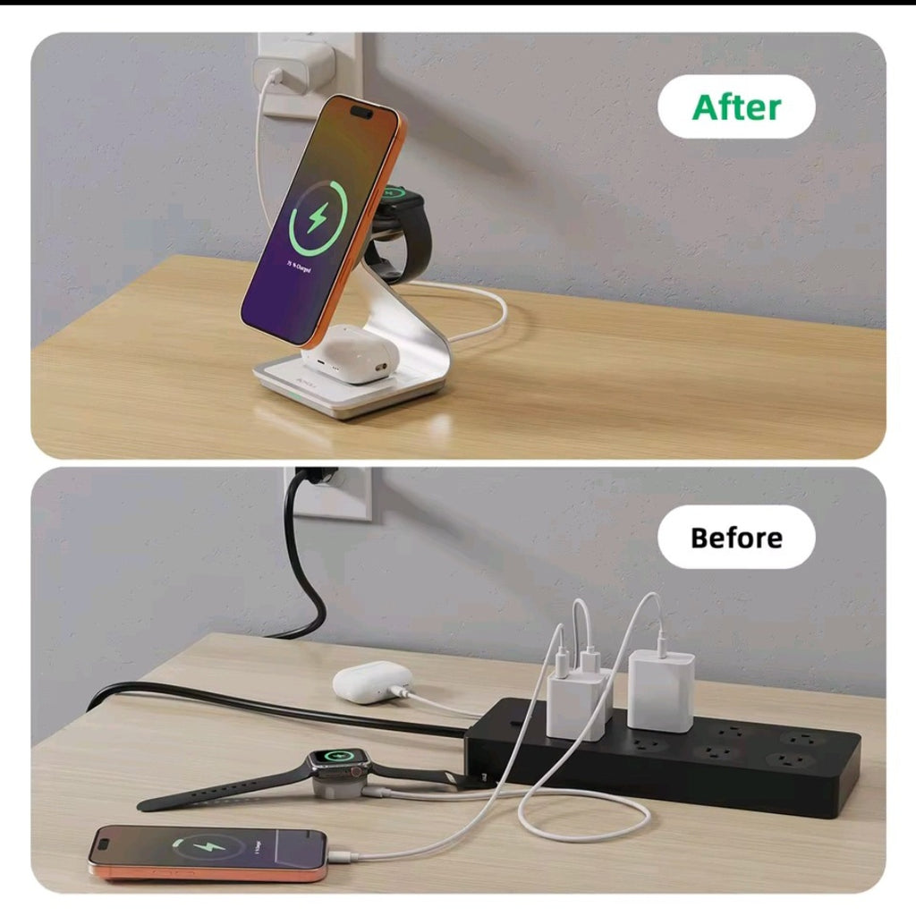 Bonola Stazione di Ricarica Wireless Magnetica 3 in 1 per iPhone, Apple Watch e AirPods