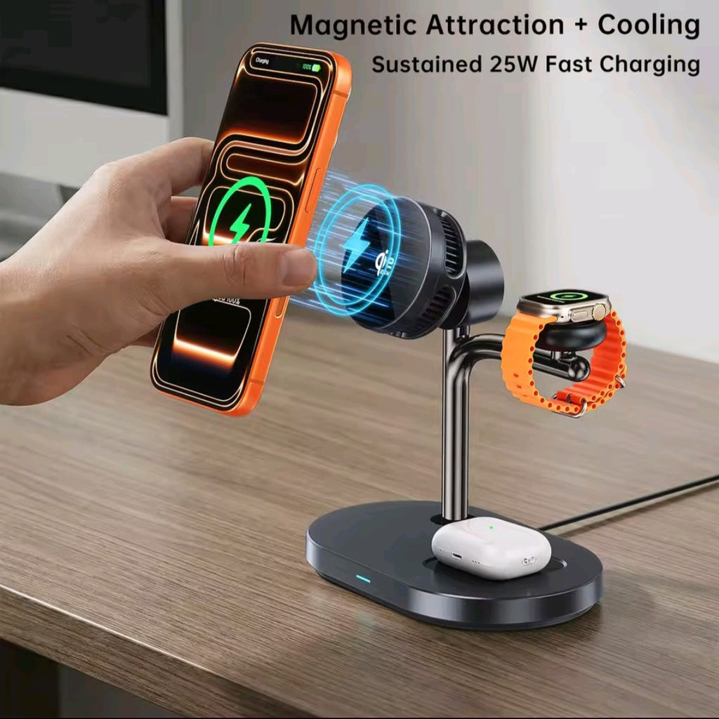 Stazione di Ricarica Wireless 3 in 1 con Raffreddamento Magnetico 25W (Qi2.2)